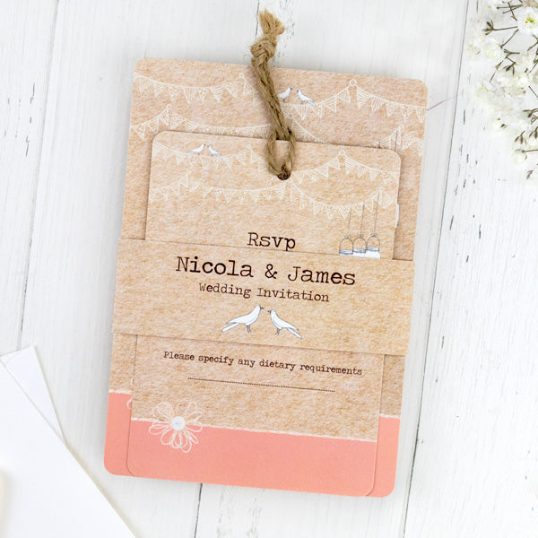 Vintage Bunting & Love Birds Boutique Wedding Invitation & RSVP