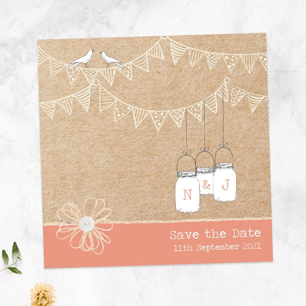 Vintage Bunting & Love Birds Save the Date Cards