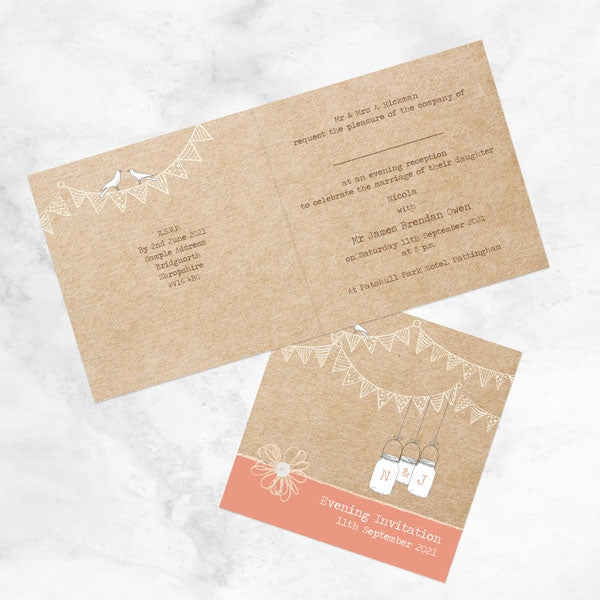 Vintage Bunting & Love Birds Evening Invitation