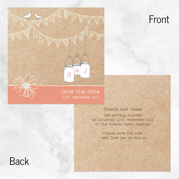 Vintage Bunting & Love Birds Save the Date Cards