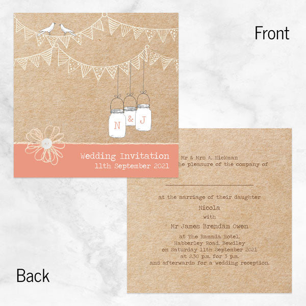 Vintage Bunting & Love Birds Wedding Invitation