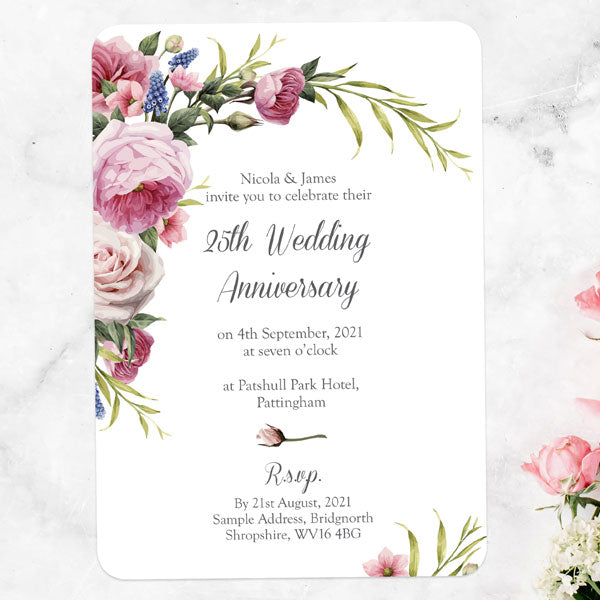 25th Wedding Anniversary Invitations - Vintage Flowers