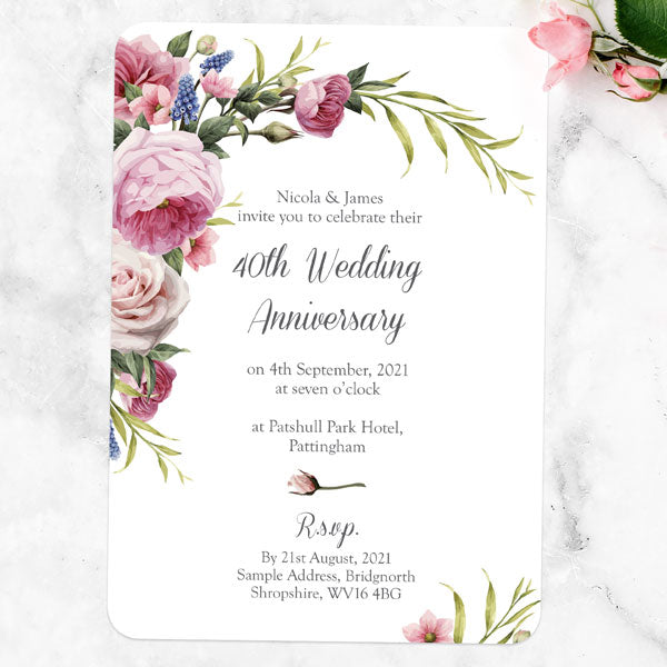 40th Wedding Anniversary Invitations - Vintage Flowers