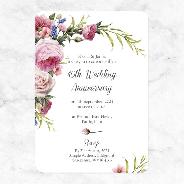 40th Wedding Anniversary Invitations - Vintage Flowers