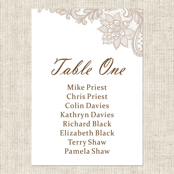 Vintage Lace - Table Plan Cards