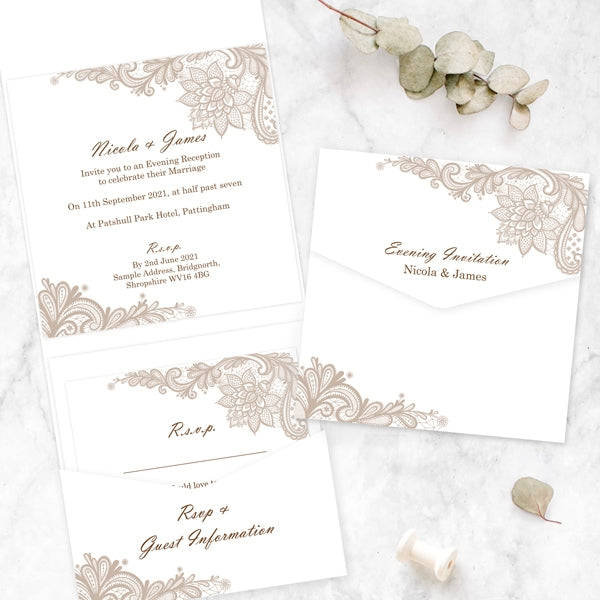 Vintage Lace - Pocketfold Evening Invitation & RSVP