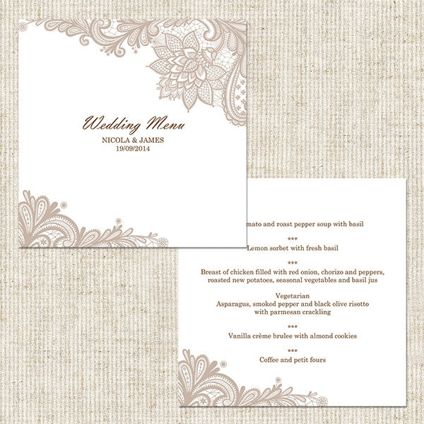 Vintage Lace Wedding Menu