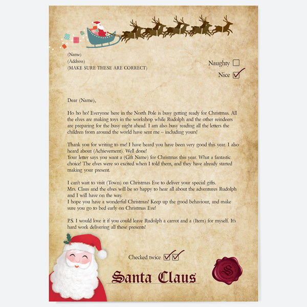 Vintage Sleigh - Personalised Official Letter from Santa Claus