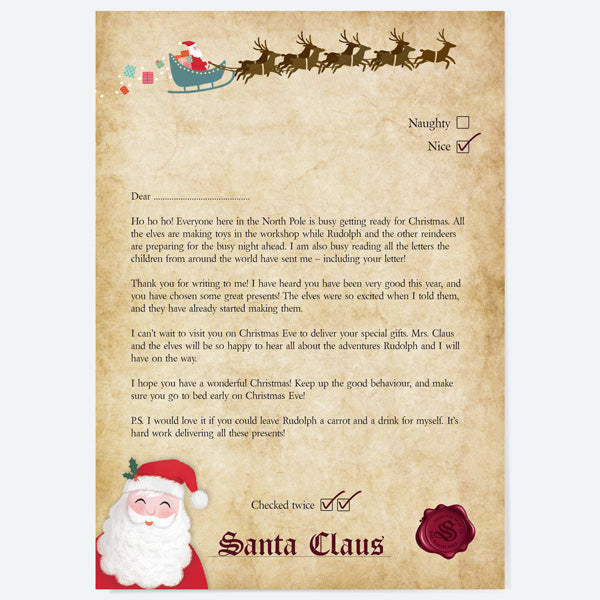 Vintage Sleigh - Non-Personalised Official Letter from Santa Claus