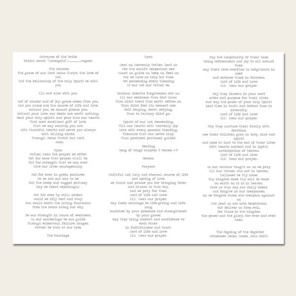 Tandem Love - Order of Service Concertina