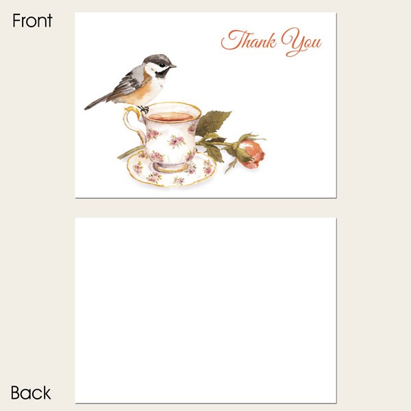 Ready to Write Thank You Cards - Watercolour Bird & Teacup - Pack of 10