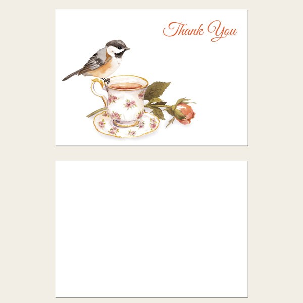 Ready to Write Thank You Cards - Watercolour Bird & Teacup - Pack of 10