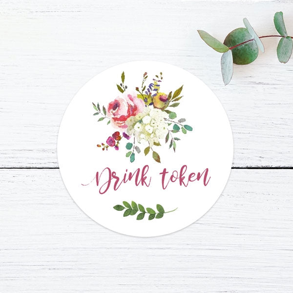 Watercolour Flower Bouquet - Drink Tokens - Pack of 30