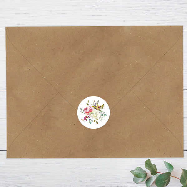 Watercolour Flower Bouquet Envelope Seal - Pack of 70