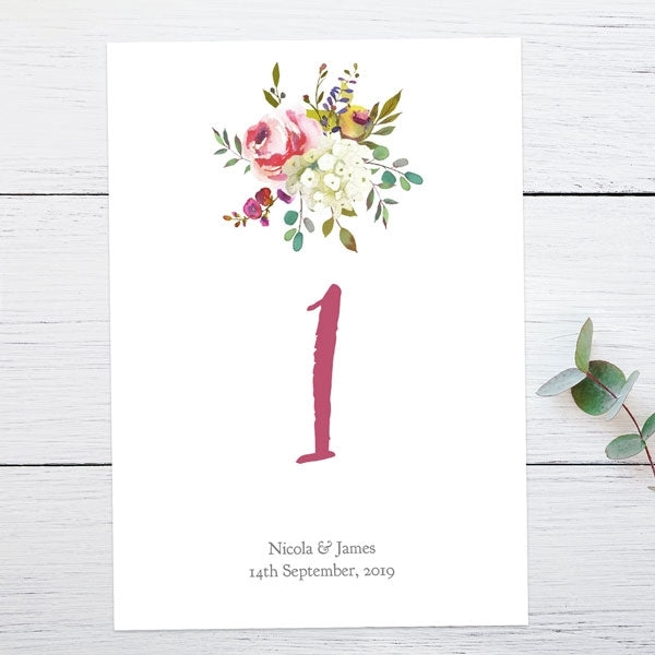 Watercolour Flower Bouquet Table Name/Number