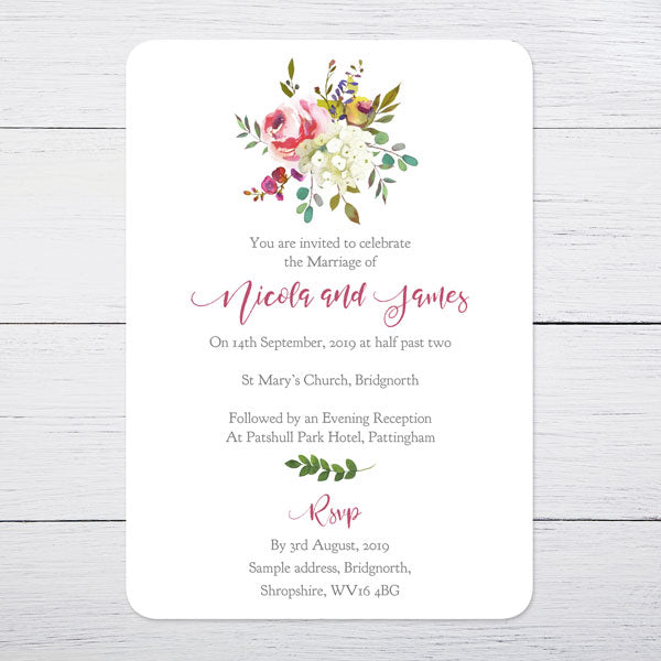 Watercolour Flower Bouquet - Boutique Wedding Invitation & RSVP