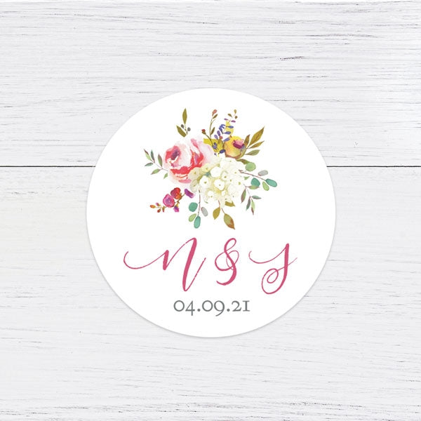 Watercolour Flower Bouquet Wedding Stickers - Pack of 35