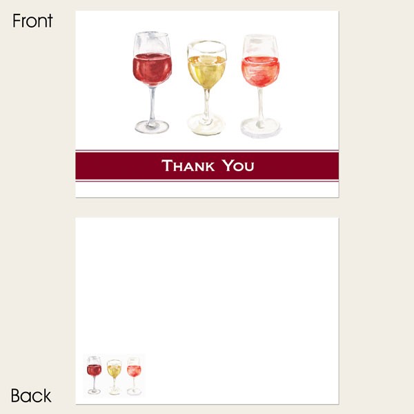 Ready to Write Thank You Cards - Watercolour Wine Glasses - Pack of 10
