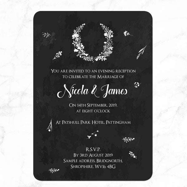 Boho Chalkboard Flowers - Evening Invitations