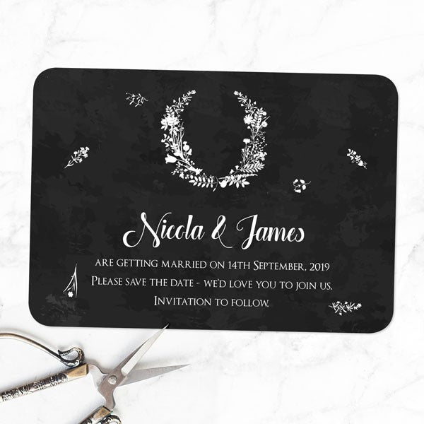 Boho Chalkboard Flowers - Save the Date Cards