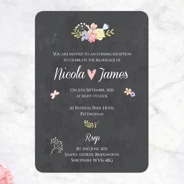 Pastel Chalkboard Flowers - Boutique Evening Invitation