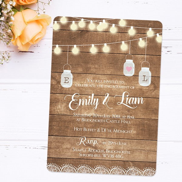 Engagement Party Invitations - Rustic Wood & Mason Jars