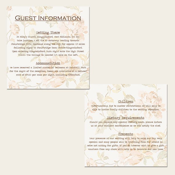 Shabby Chic Flowers - Guest Information