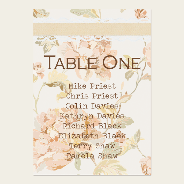 Shabby Chic Flowers - Table Plan Cards