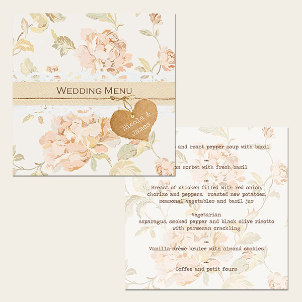 Shabby Chic Flowers - Wedding Menus