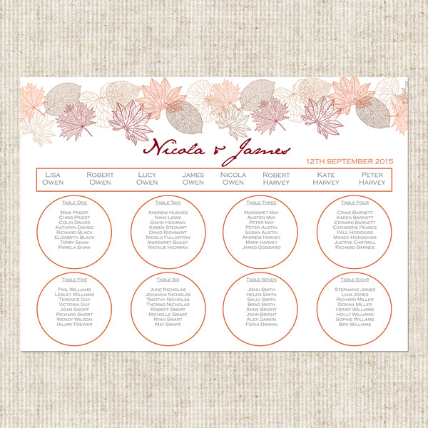 Delicate Autumn Leaves Table Plan