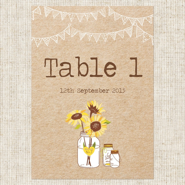 Sunflowers and Bunting Table Name/Number