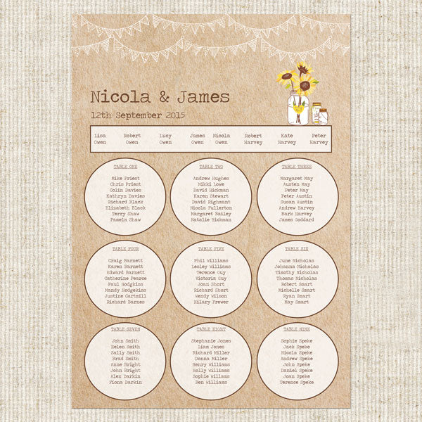 Sunflowers and Bunting Table Plan