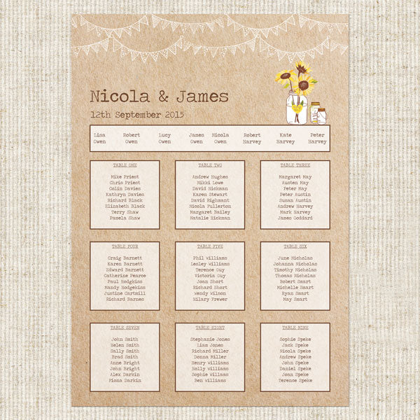 Sunflowers and Bunting Table Plan
