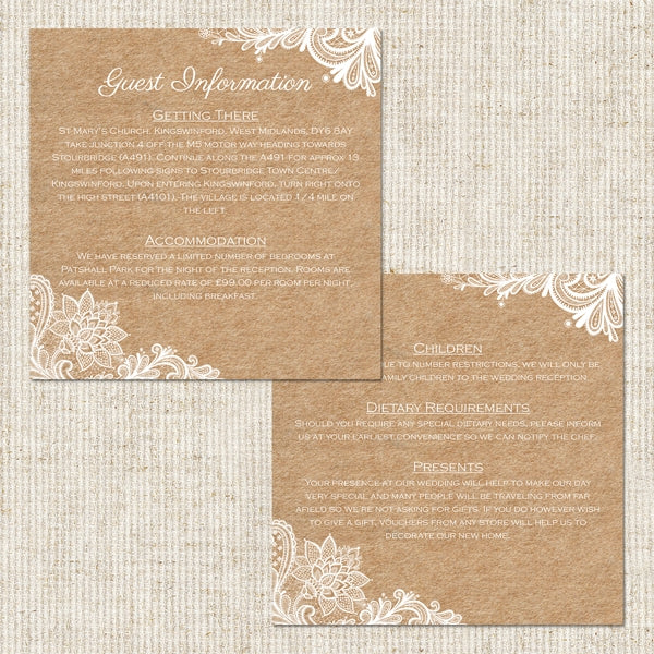 Rustic Wedding Lace Guest Information