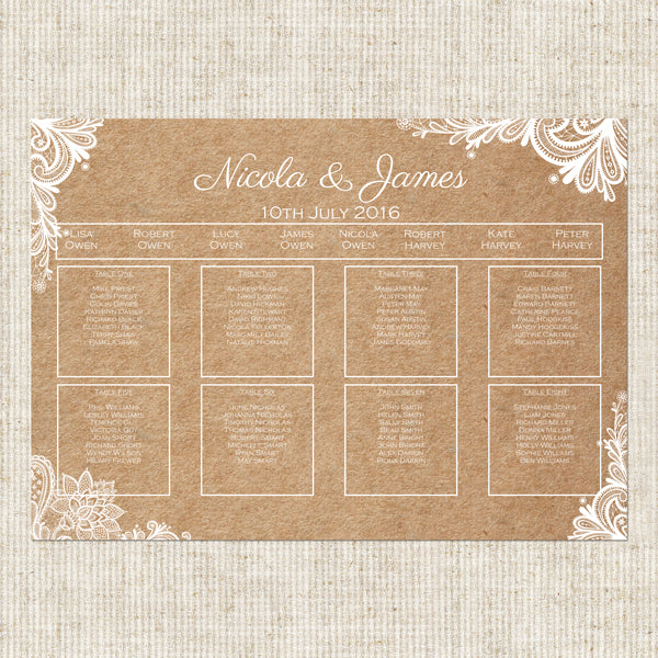 Rustic Wedding Lace - Table Plan