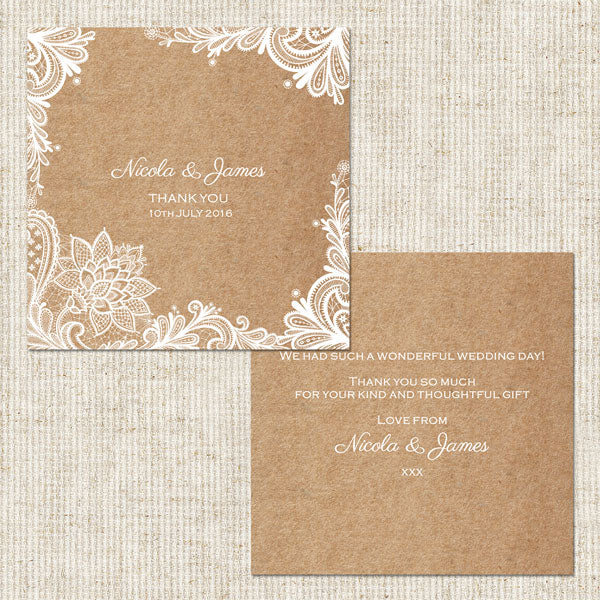 Rustic Wedding Lace Thank You Card