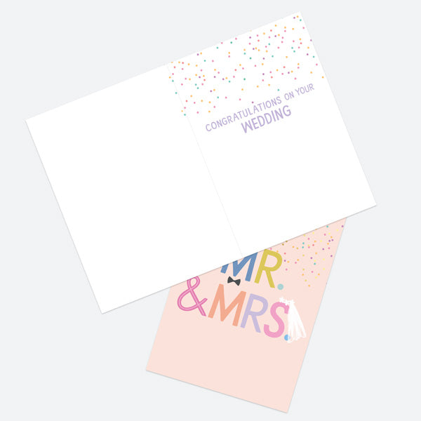 Luxury Foil Wedding Card - Bright Typography - Bow Tie & Veil - Mr & Mrs