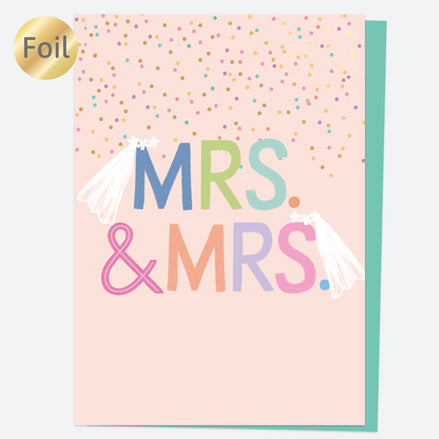 Luxury Foil Wedding Card - Bright Typography - Veil - Mrs & Mrs