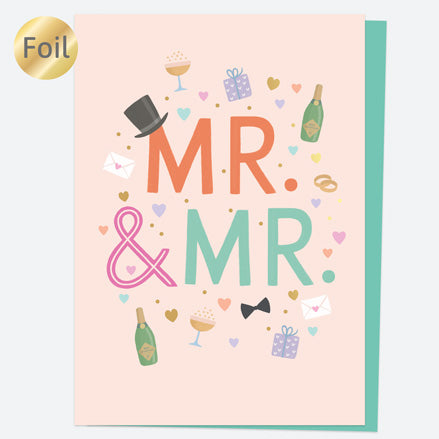Luxury Foil Wedding Card - Cute Icons - Mr & Mr