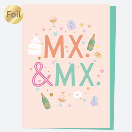 Luxury Foil Wedding Card - Cute Icons - Mx & Mx