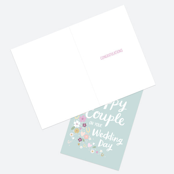 Wedding Card - Floral Lettering - Happy Couple