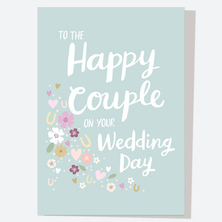Wedding Card - Floral Lettering - Happy Couple