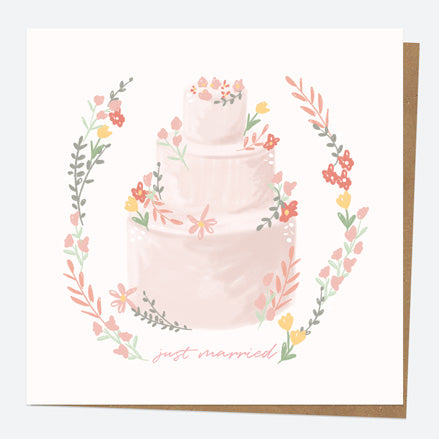 Wedding Card - Floral Wedding Cake - Just Married