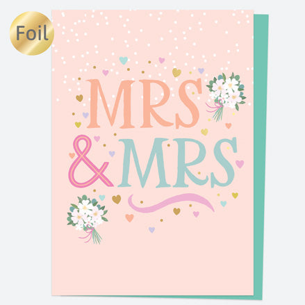 Luxury Foil Wedding Card - Homespun Typography - Mrs & Mrs Bouquet