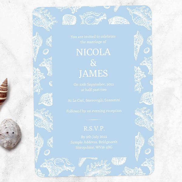 Seashell Elegance Iridescent Wedding Invitation