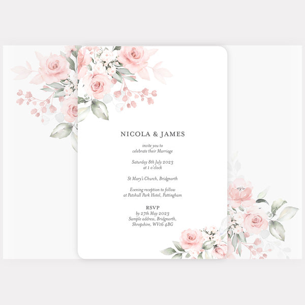 Blush Pink Flowers Wedding Invitation with Vellum Wrap