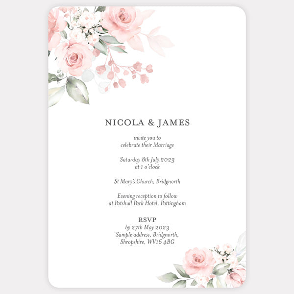 Blush Pink Flowers Wedding Invitation with Vellum Wrap