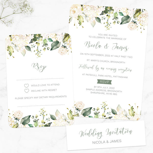 White Flower Garland - Boutique Wedding Invitation & RSVP