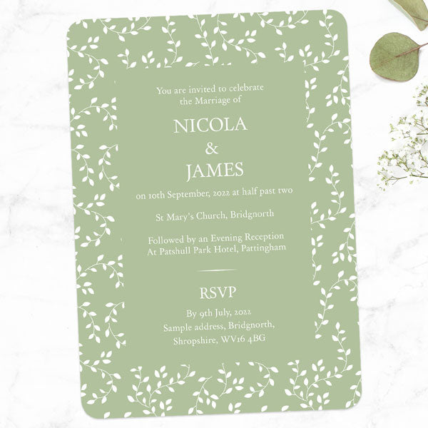 Delicate Leaf Pattern Iridescent Wedding Invitation