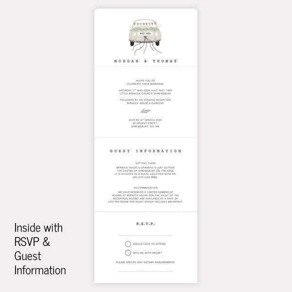 Vintage Classic Car - Tri Fold Wedding Invitation & RSVP